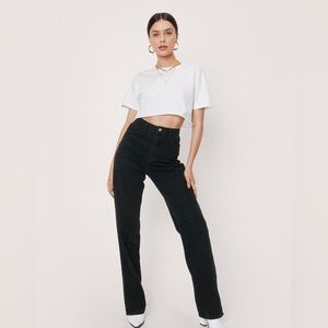 organic denim split hem straight leg jeans